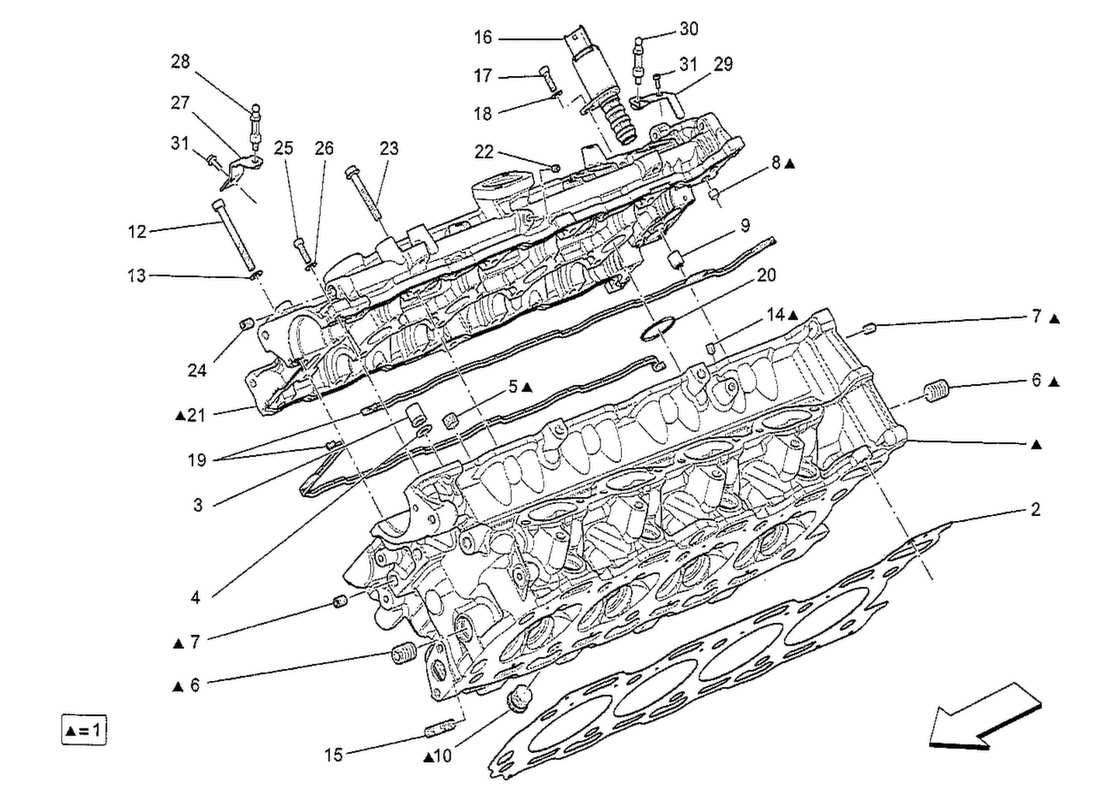 maserati qtp. v8 3.8 530bhp 2014 diagrama de piezas de la culata derecha