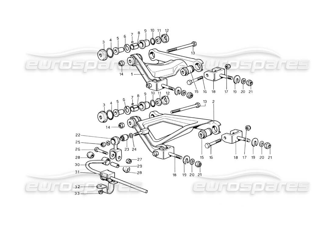 ferrari 246 dino (1975) suspensión trasera - diagrama de piezas de horquillas