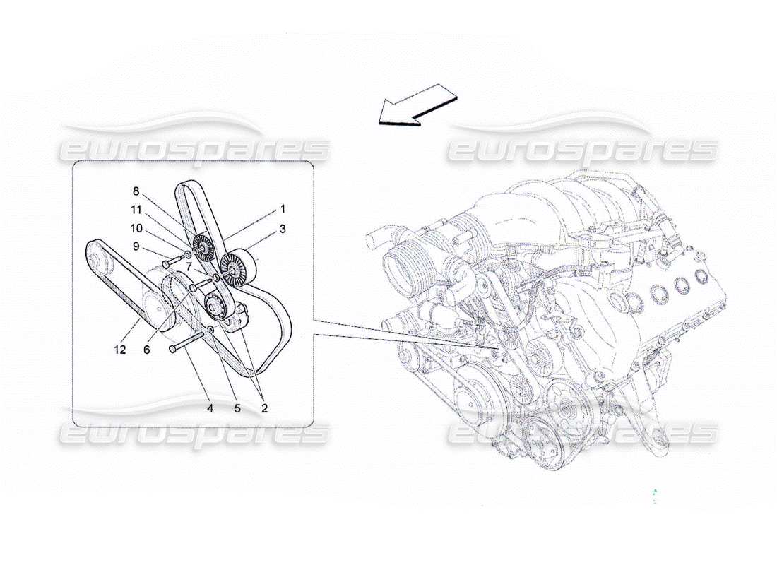 maserati qtp. (2010) 4.2 correas de dispositivos auxiliares diagrama de piezas