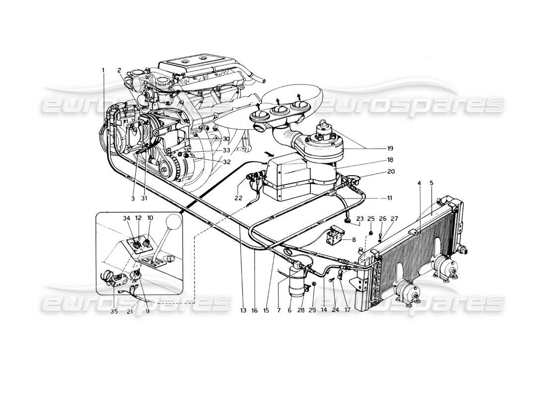 ferrari 246 dino (1975) sistema de aire acondicionado diagrama de piezas