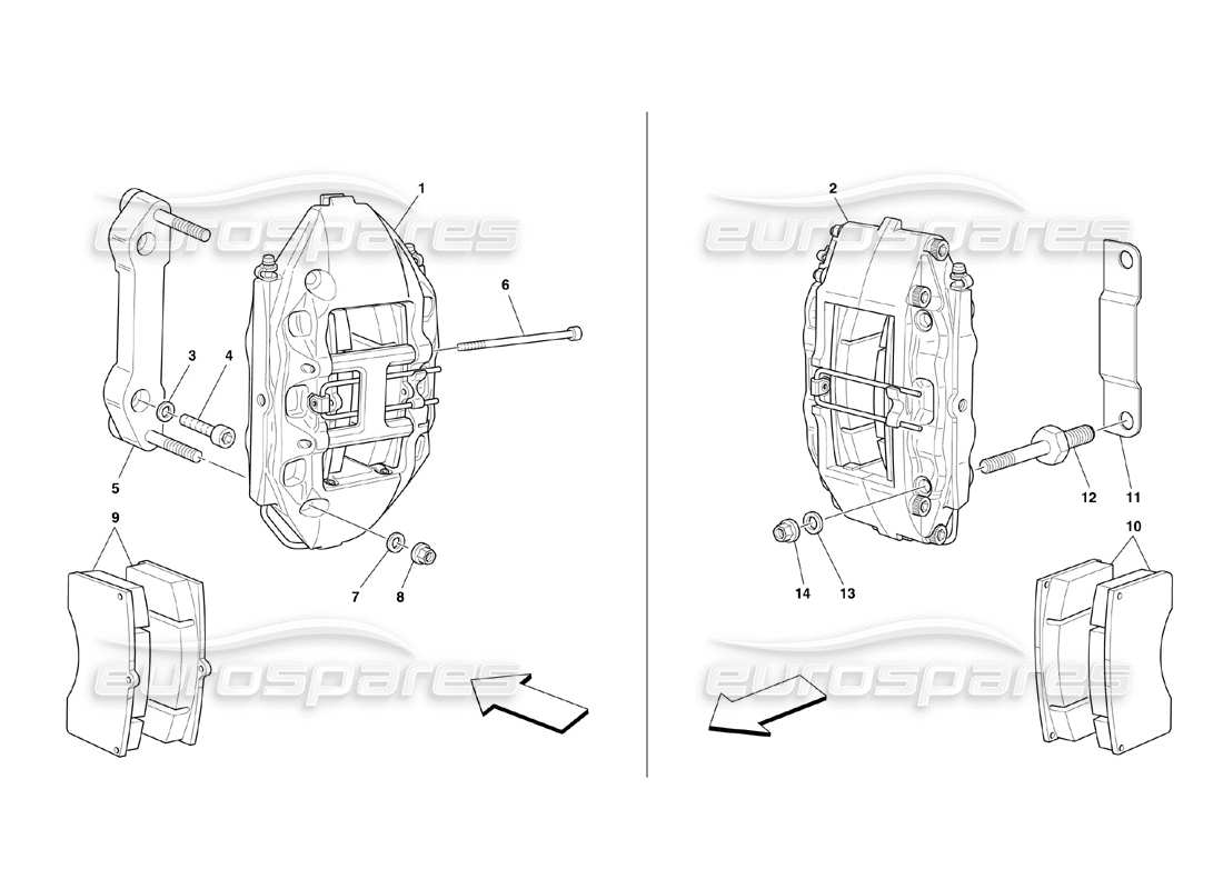 ferrari 360 challenge (2000) diagrama de piezas de pinzas para frenos delanteros y traseros