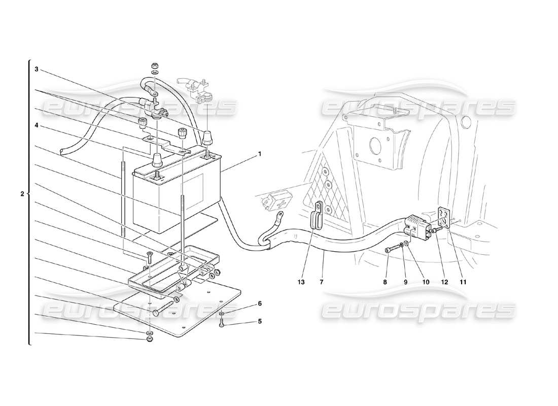 ferrari 360 challenge (2000) diagrama de piezas de la batería