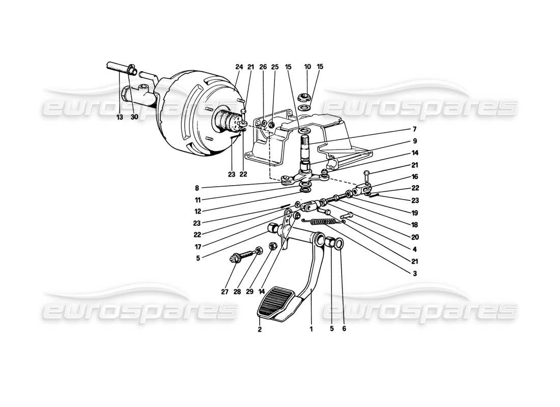 ferrari 308 gtb (1980) diagrama de piezas del sistema hidráulico de frenos (variantes para versiones con volante a la derecha)