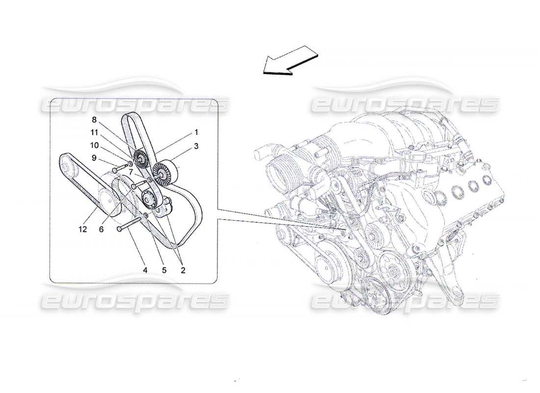 maserati qtp. (2010) 4.7 diagrama de piezas de correas de dispositivos auxiliares