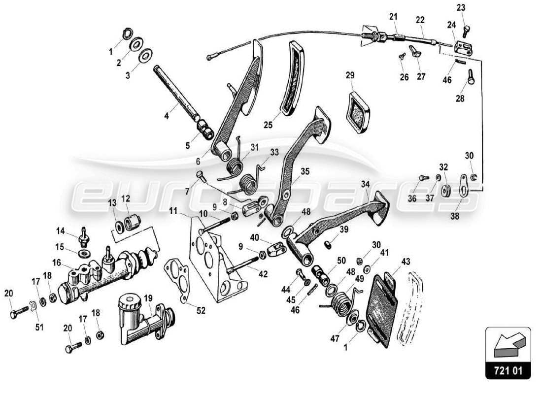 lamborghini miura p400s diagrama de piezas del pedal de freno y embrague