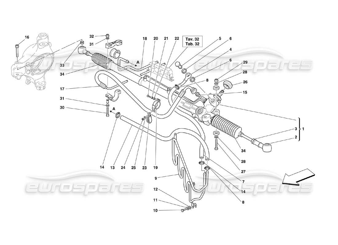 ferrari 360 challenge (2000) caja de dirección hidráulica y diagrama de piezas serpentina