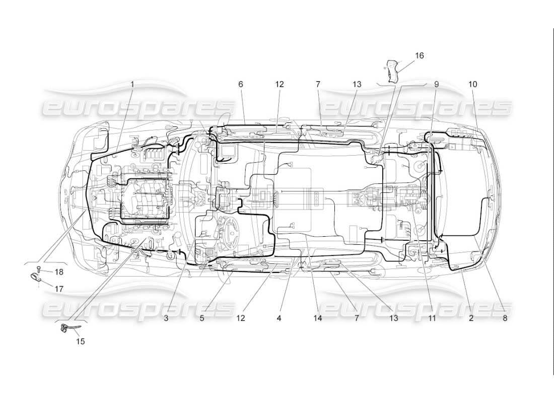 maserati qtp. (2007) 4.2 f1 diagrama de piezas de cableado principal