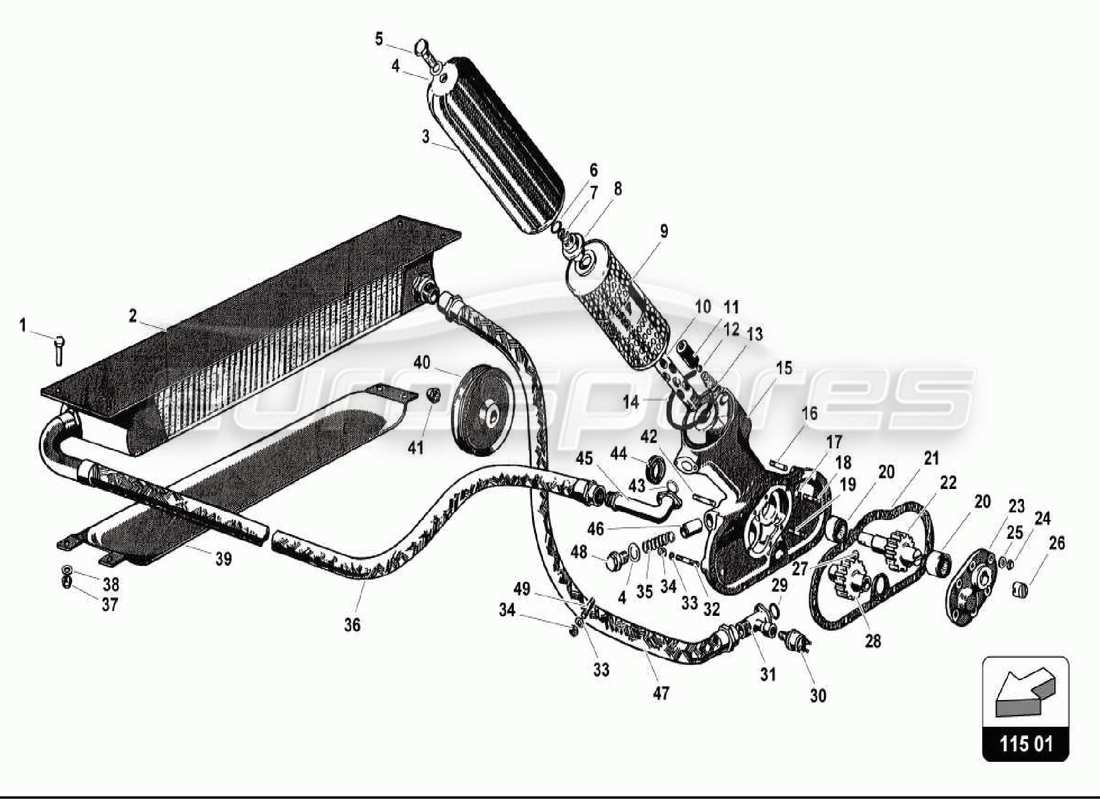 lamborghini 350 gt diagrama de piezas del sistema de aceite