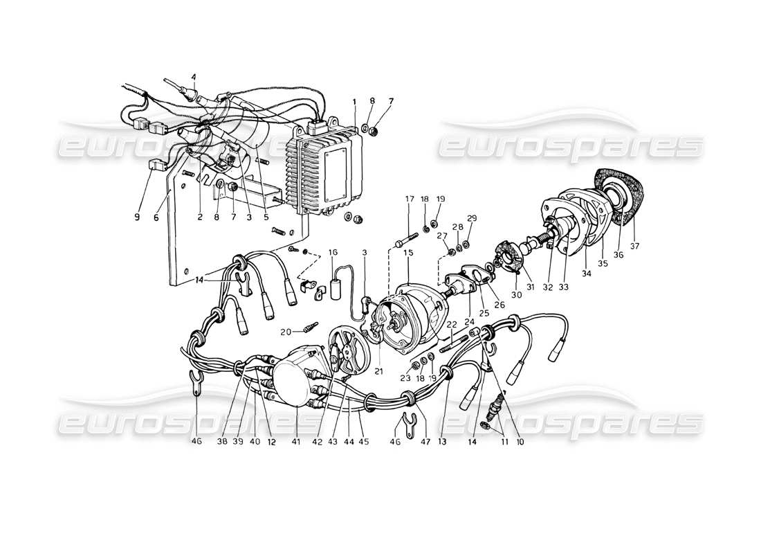 ferrari 246 dino (1975) diagrama de piezas de encendido del motor