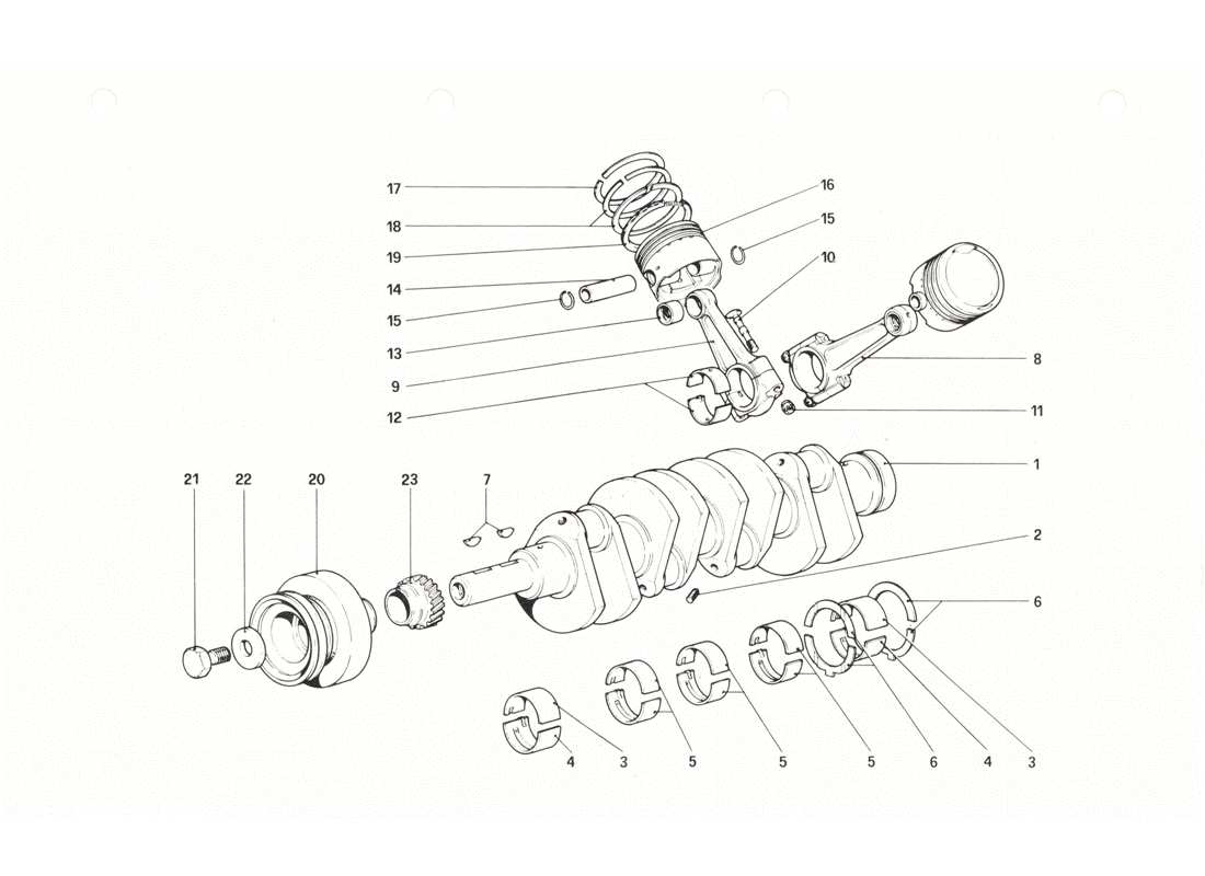 ferrari 208 gtb gts cigüeñal - biela ​​y pistones diagrama de piezas