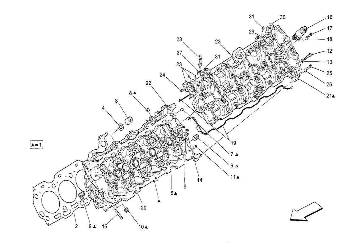 maserati qtp. v8 3.8 530bhp 2014 diagrama de piezas de la culata izquierda