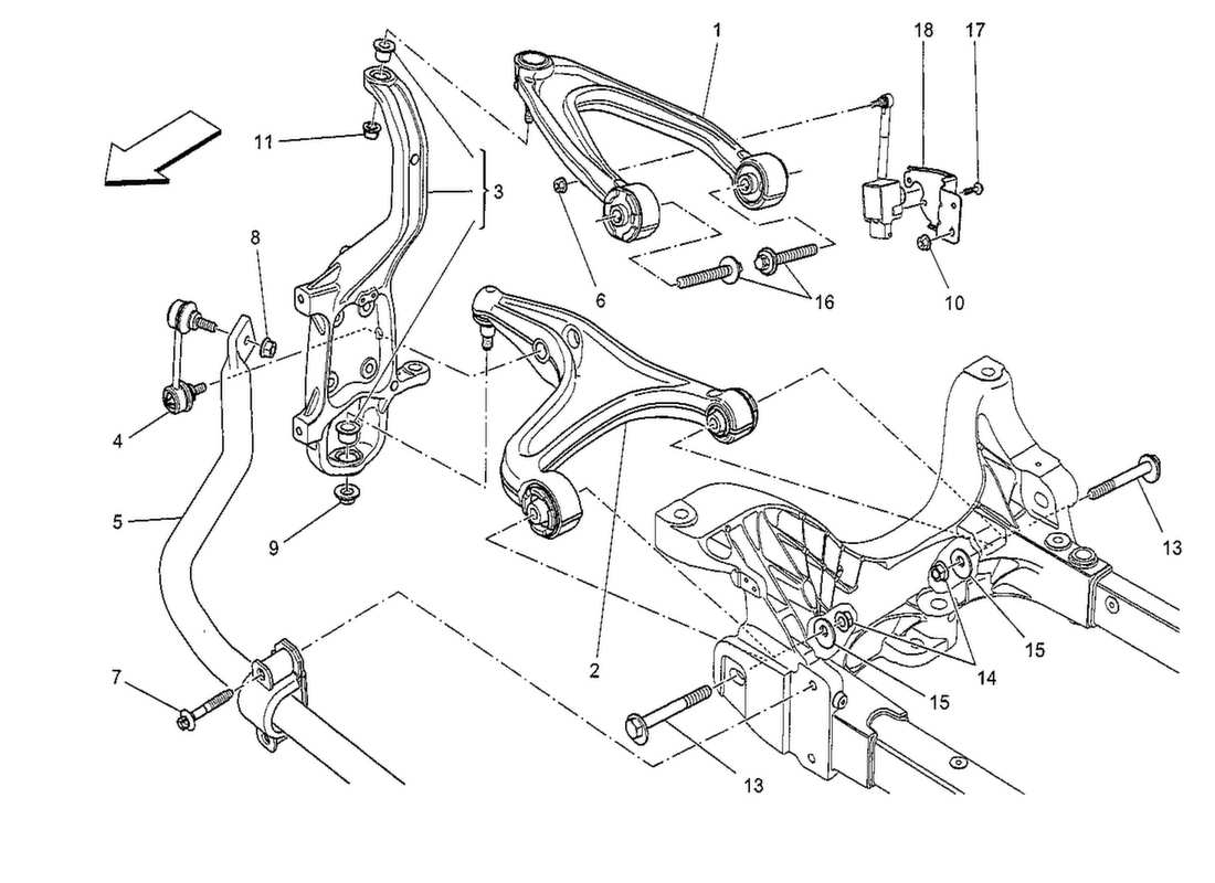 maserati qtp. v8 3.8 530bhp 2014 diagrama de piezas de la suspensión delantera