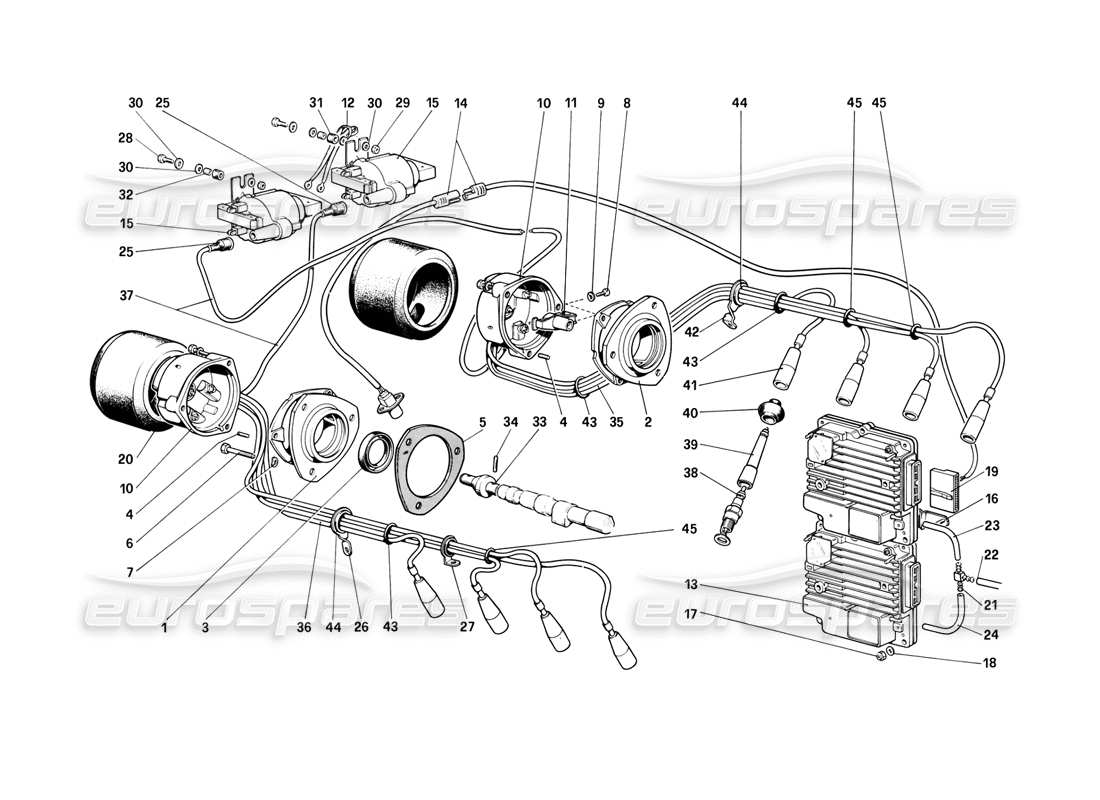 ferrari mondial 8 (1981) diagrama de piezas de encendido del motor