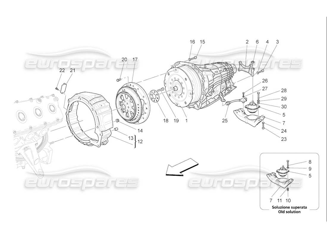 maserati qtp. (2010) 4.7 auto diagrama de piezas de las carcasas de la caja de cambios