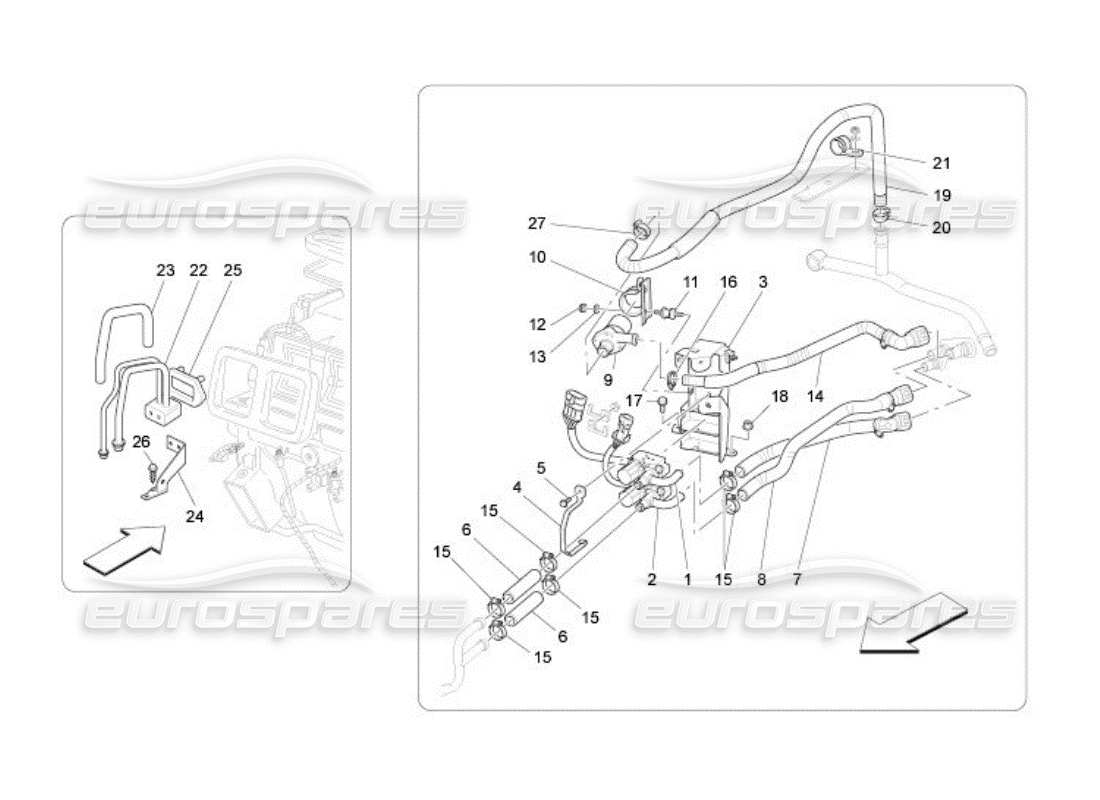 maserati qtp. (2005) 4.2 unidad a c: diagrama de piezas de los dispositivos del compartimento del motor