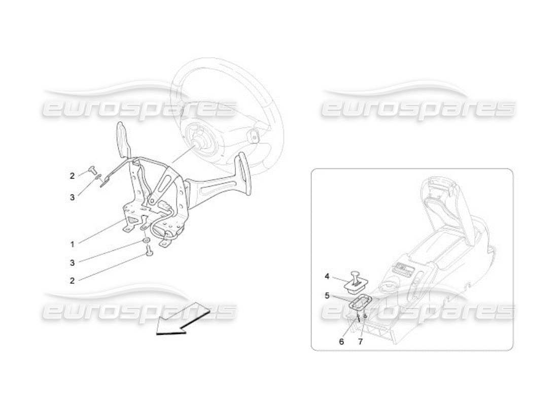 maserati qtp. (2005) 4.2 controles del conductor para el diagrama de piezas de la caja de cambios f1