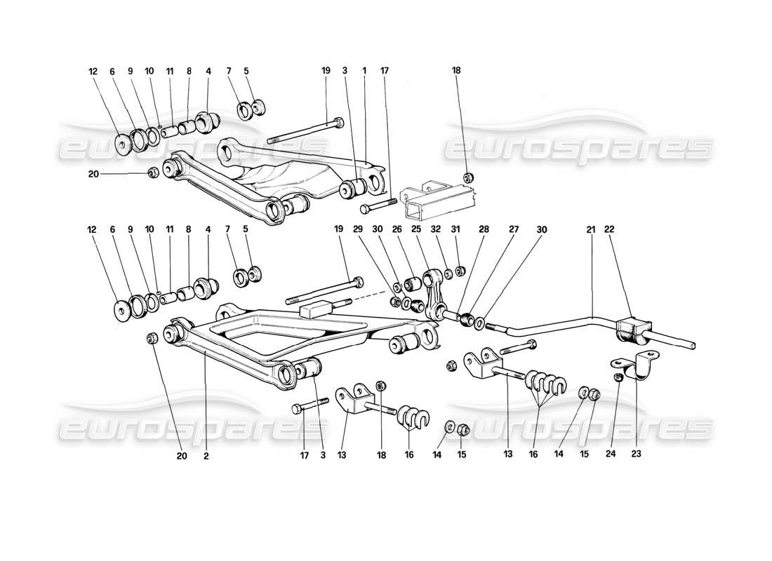 ferrari 308 (1981) gtbi/gtsi suspensión trasera - diagrama de piezas de horquillas