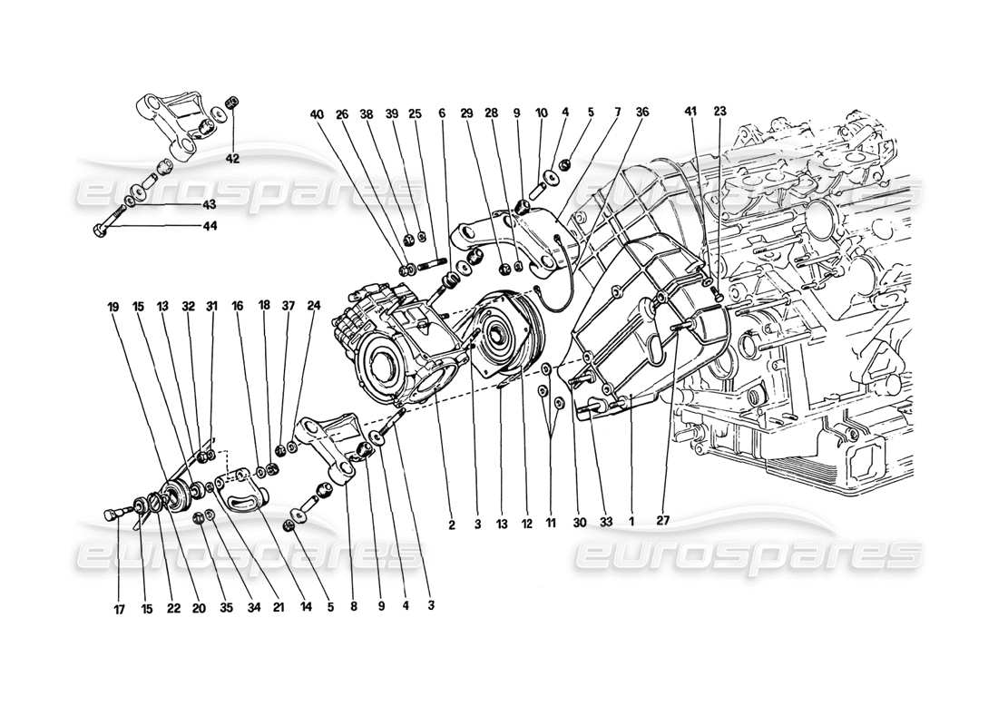 ferrari 308 gtb (1980) diagrama de piezas del compresor y controles del aire acondicionado