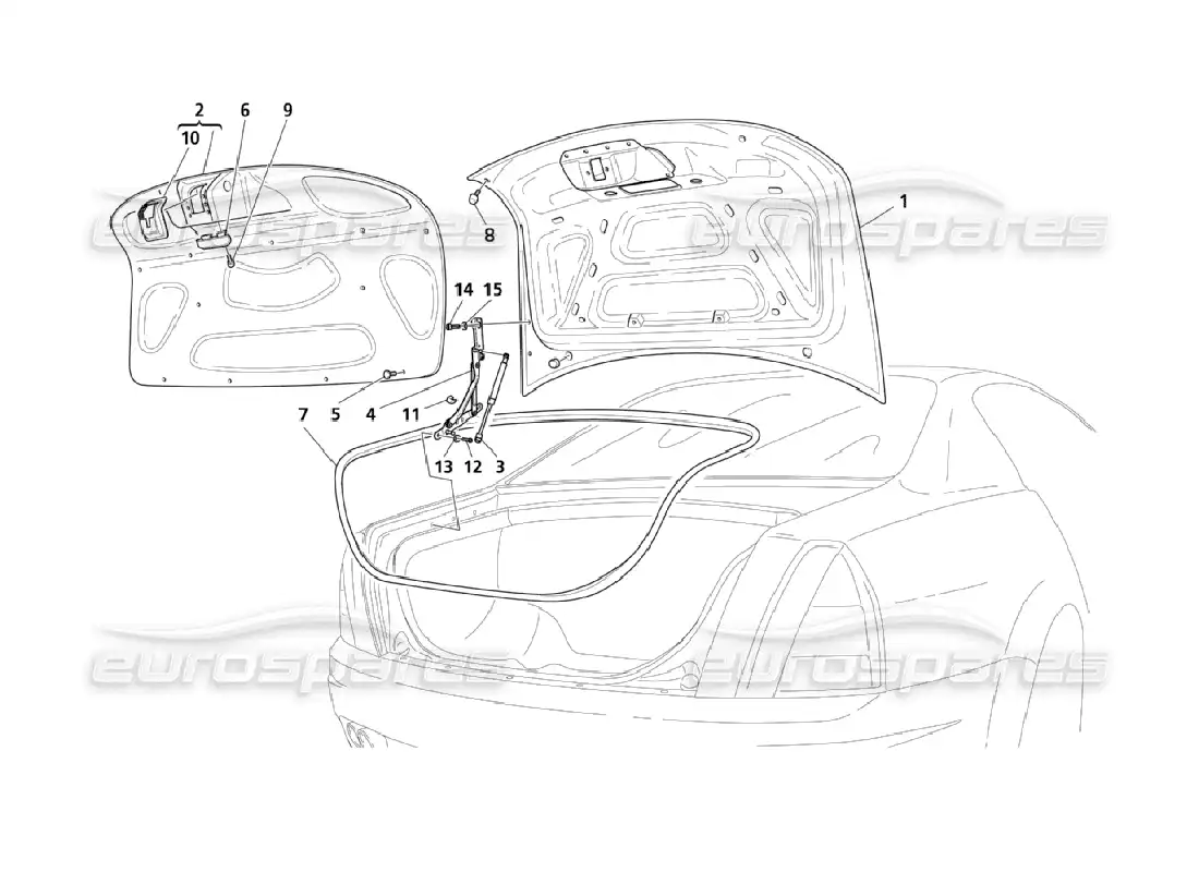 maserati qtp. (2006) 4.2 capó trasero diagrama de piezas