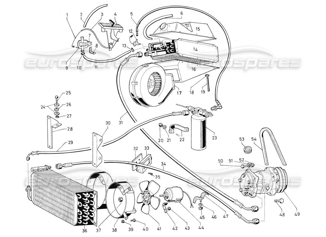 lamborghini countach 5000 qv (1985) diagrama de piezas de aire acondicionado y calentador (válido para la variación qv: 1987 de enero)