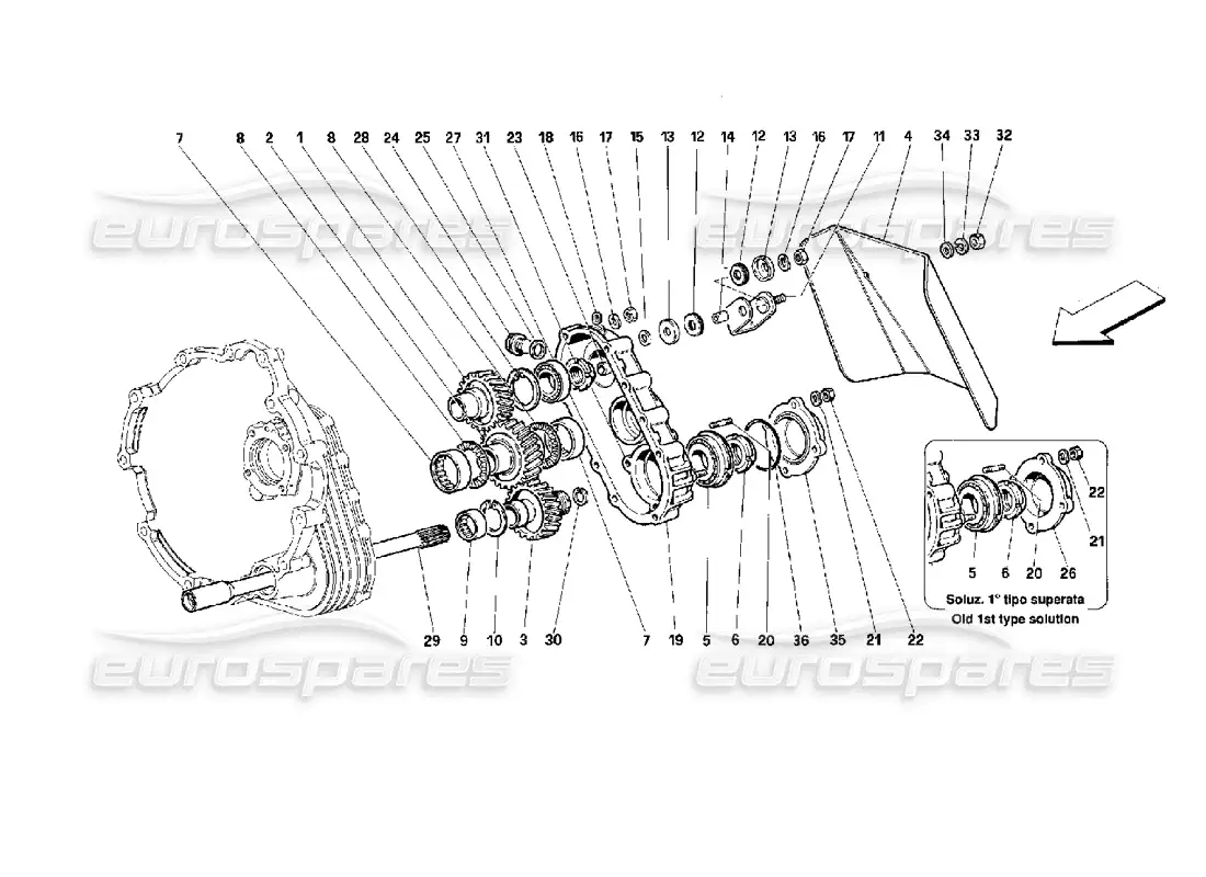 ferrari 512 tr transmisión de caja de cambios diagrama de piezas