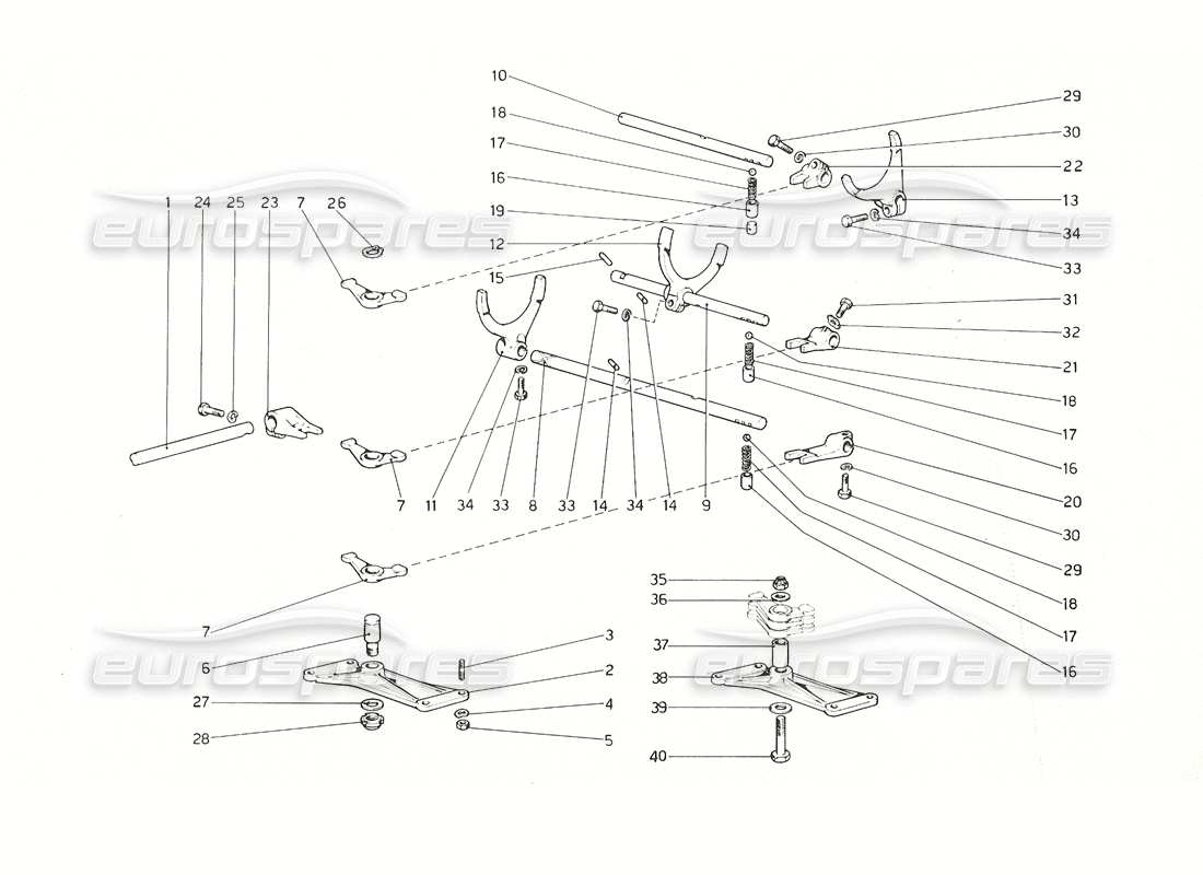 ferrari 308 gt4 dino (1976) controles internos de la caja de cambios diagrama de piezas