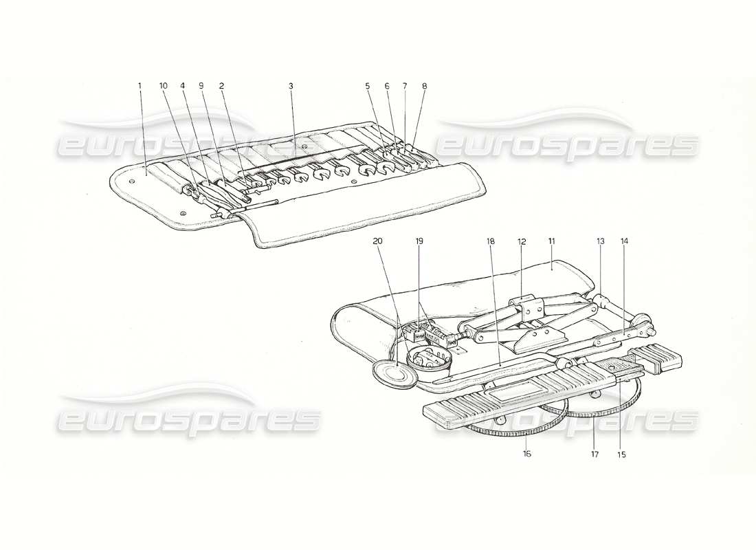 ferrari 308 gt4 dino (1976) diagrama de piezas del kit de herramientas