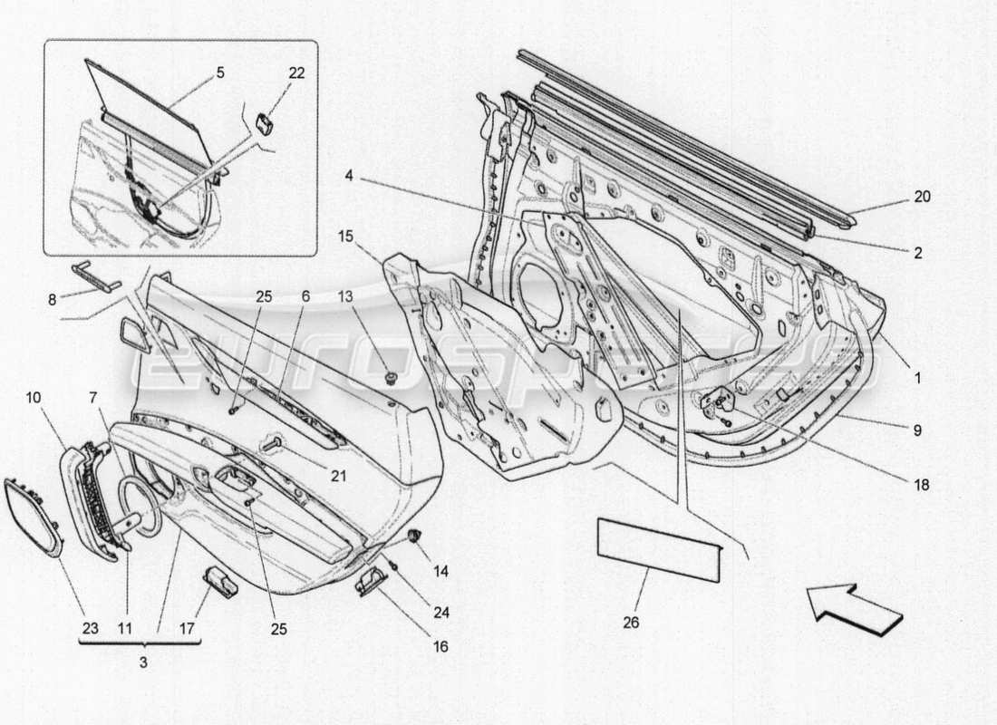 maserati qtp. v8 3.8 530bhp auto 2015 puertas traseras: diagrama de piezas de los paneles embellecedores