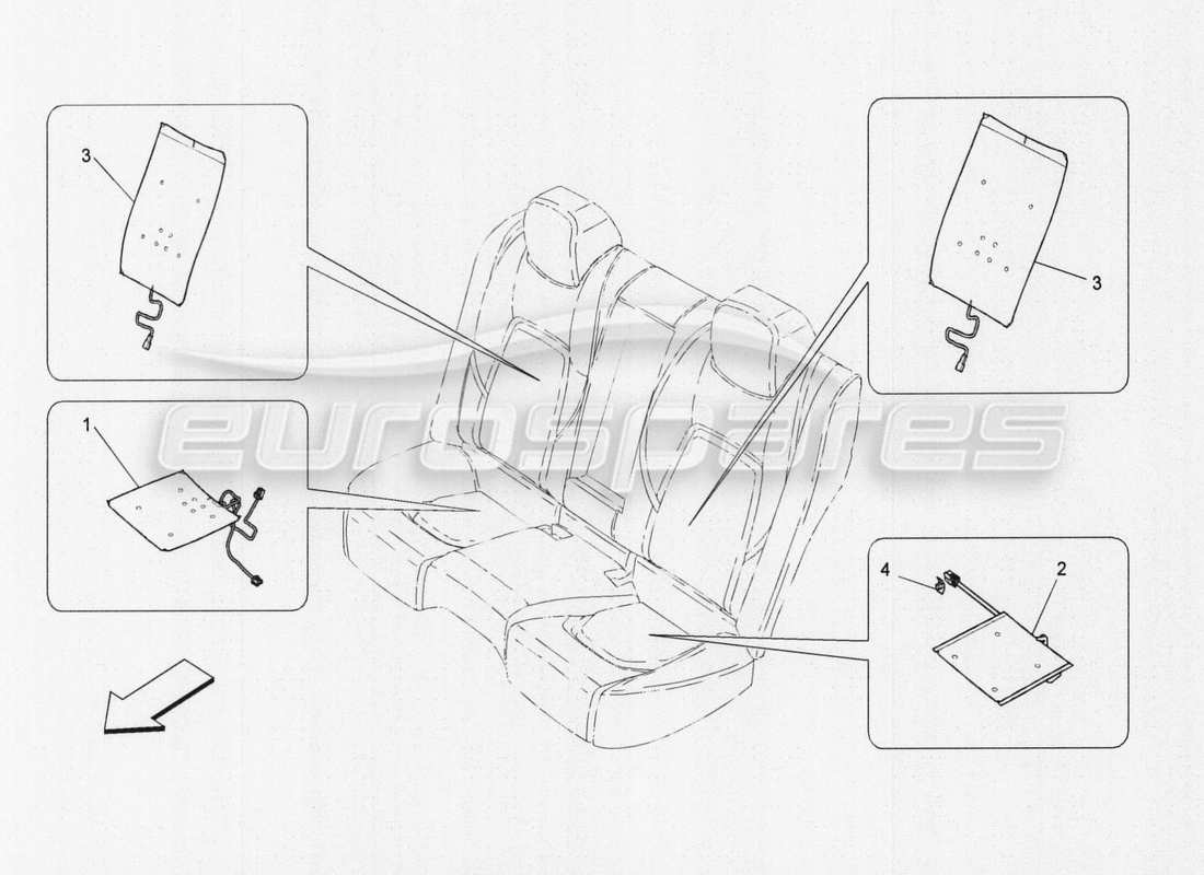 maserati qtp. v8 3.8 530bhp auto 2015 asientos traseros: diagrama de piezas de los paneles decorativos