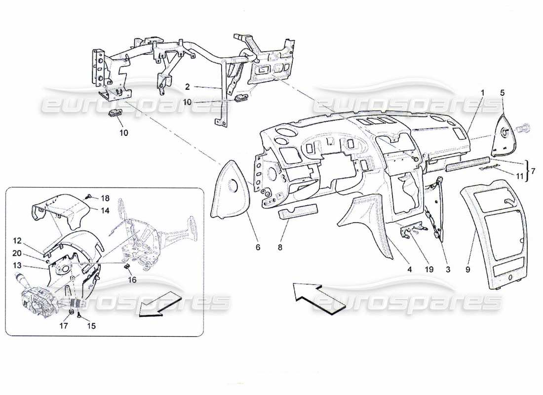 maserati qtp. (2010) 4.7 diagrama de piezas de la unidad del tablero