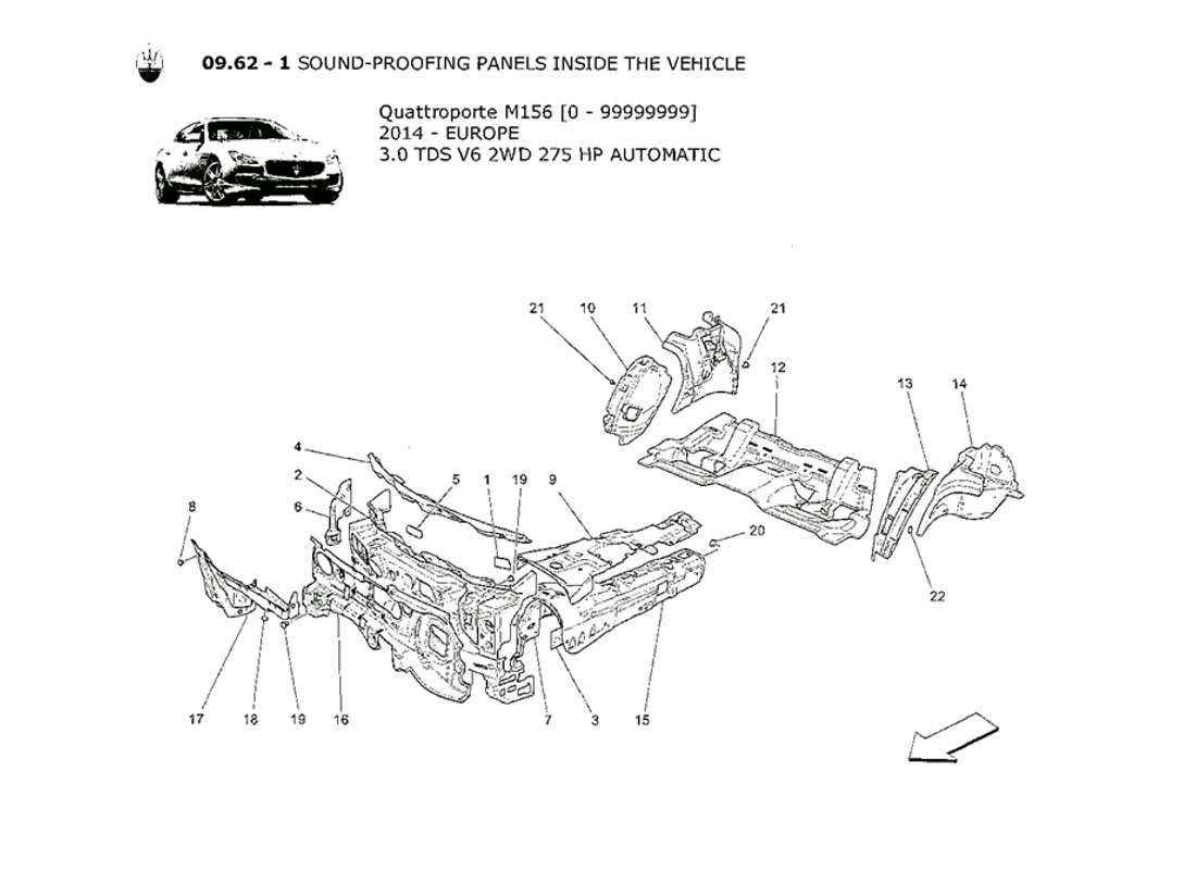 maserati qtp. v6 3.0 tds 275bhp 2014 paneles de insonorización en el interior del vehículo. diagrama de piezas.