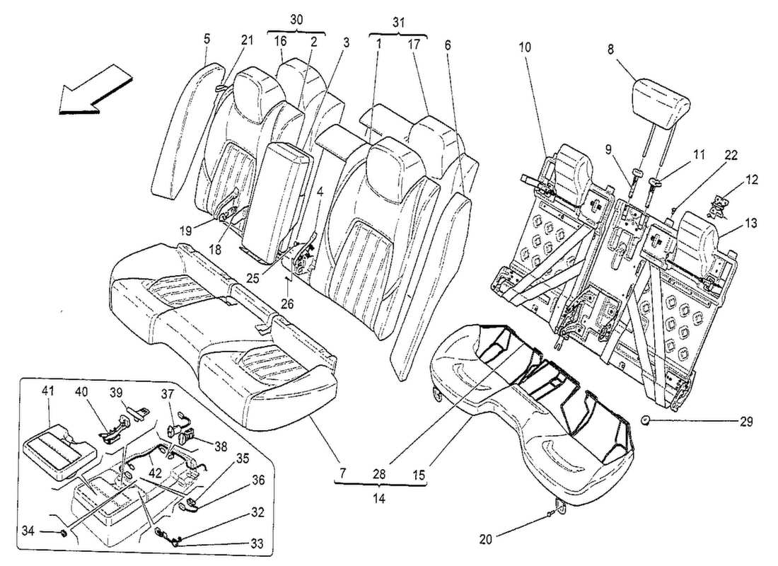 maserati qtp. v8 3.8 530bhp 2014 asientos traseros: diagrama de piezas de los paneles decorativos