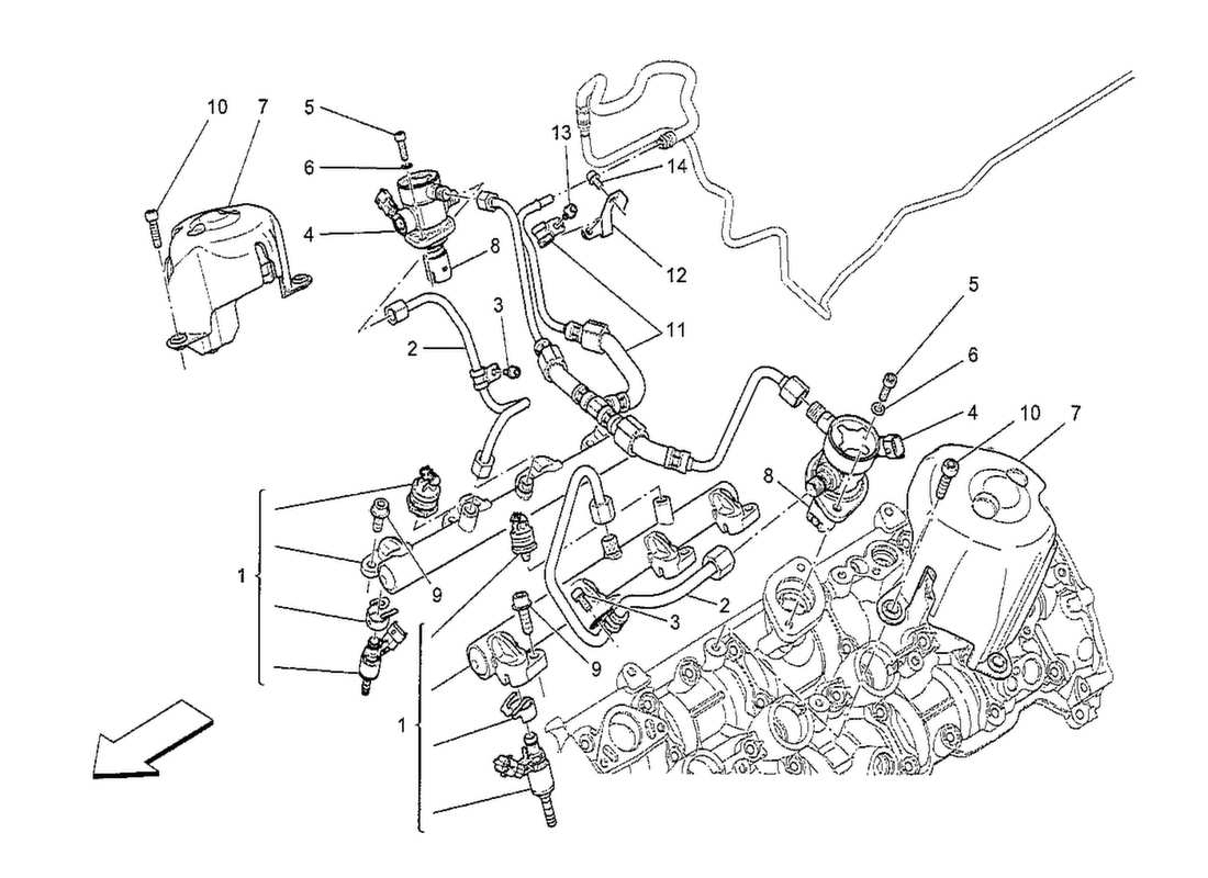maserati qtp. v8 3.8 530bhp 2014 diagrama de piezas de bombas de combustible y líneas de conexión