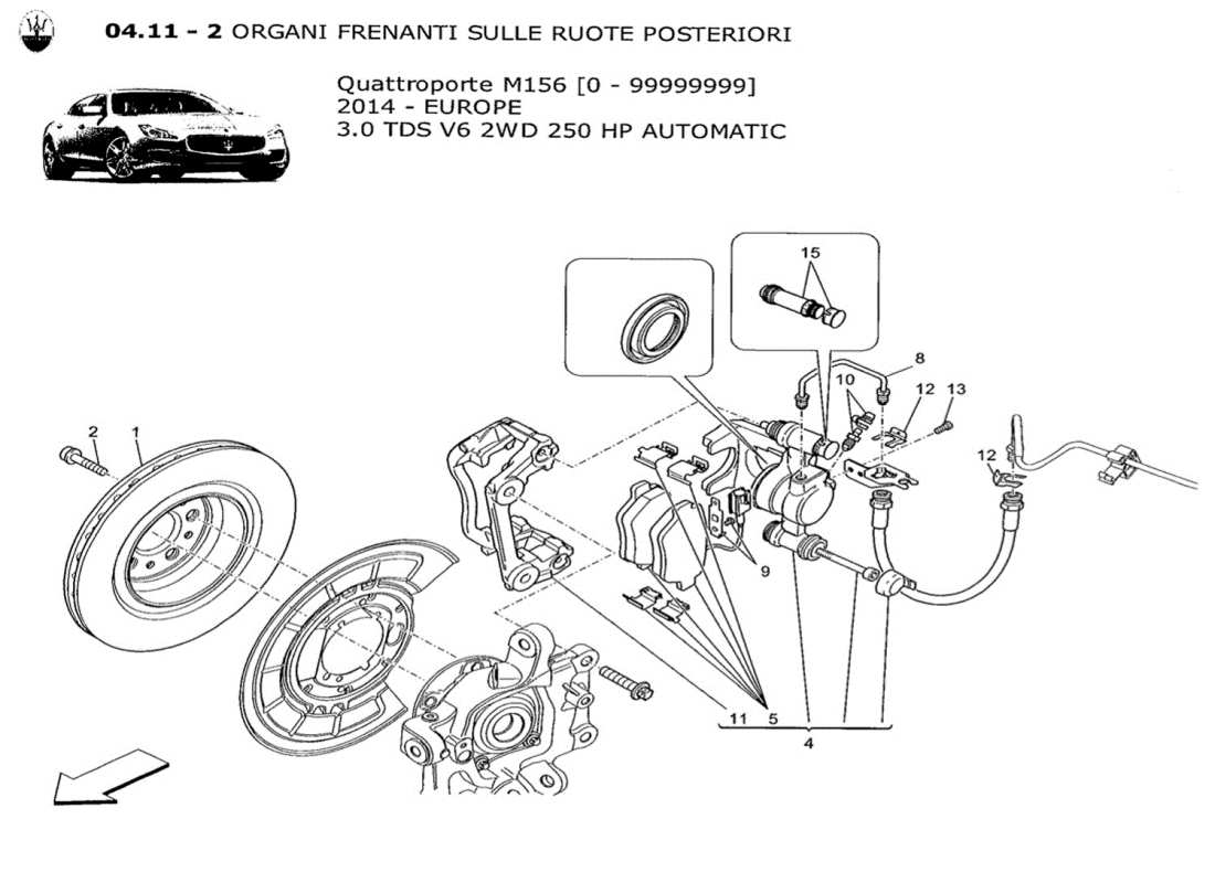 maserati qtp. v6 3.0 tds 250bhp 2014 diagrama de piezas de los dispositivos de frenado en las ruedas traseras