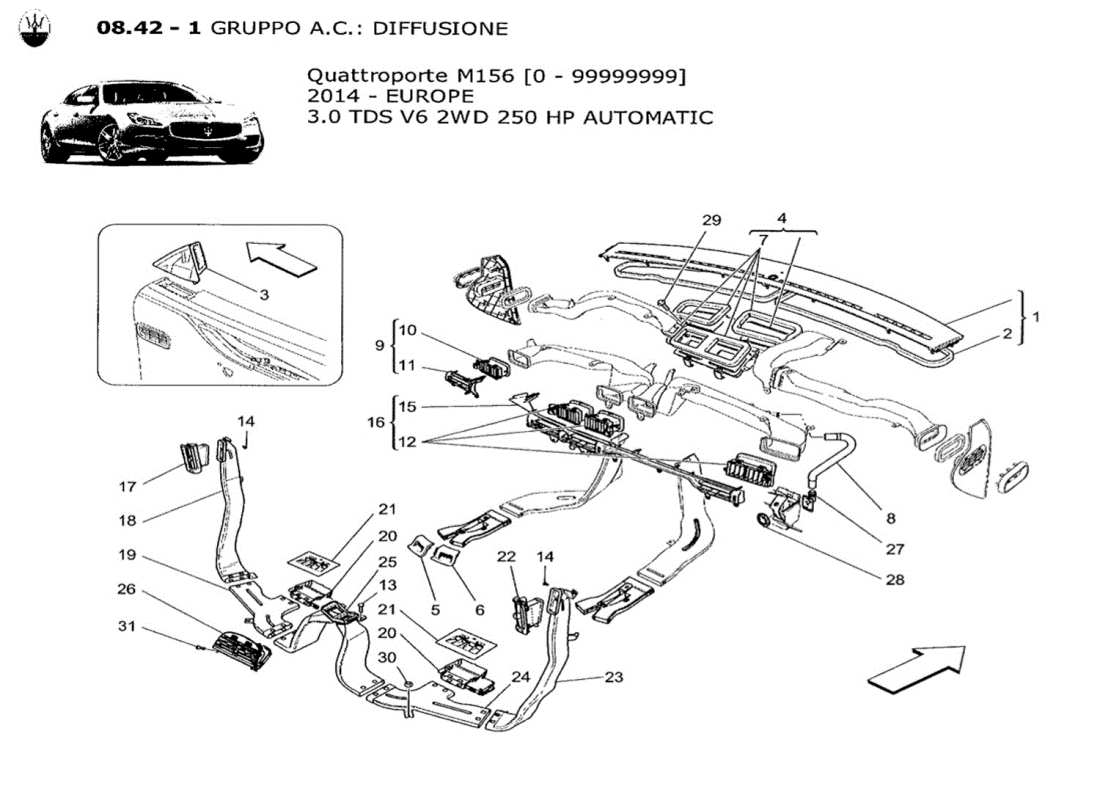 maserati qtp. v6 3.0 tds 250bhp 2014 unidad a c: diagrama de partes de difusión