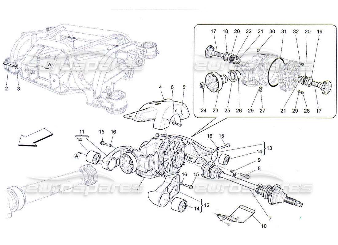 maserati qtp. (2010) 4.2 diagrama de piezas del diferencial y del eje trasero