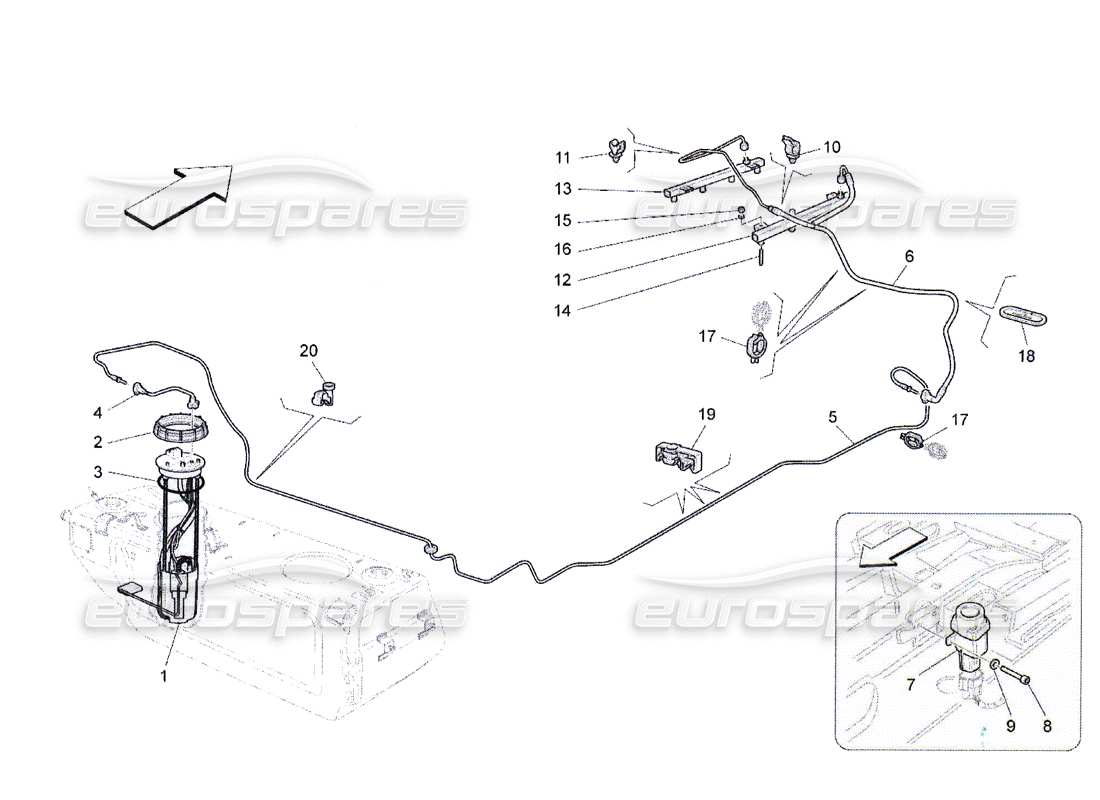 maserati qtp. (2010) 4.2 diagrama de piezas de bombas de combustible y líneas de conexión