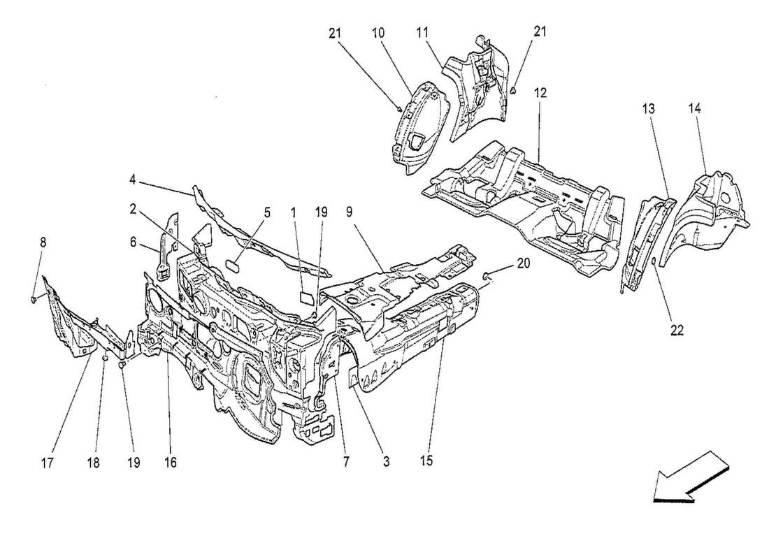 maserati qtp. v8 3.8 530bhp 2014 paneles de insonorización en el interior del vehículo. diagrama de piezas.