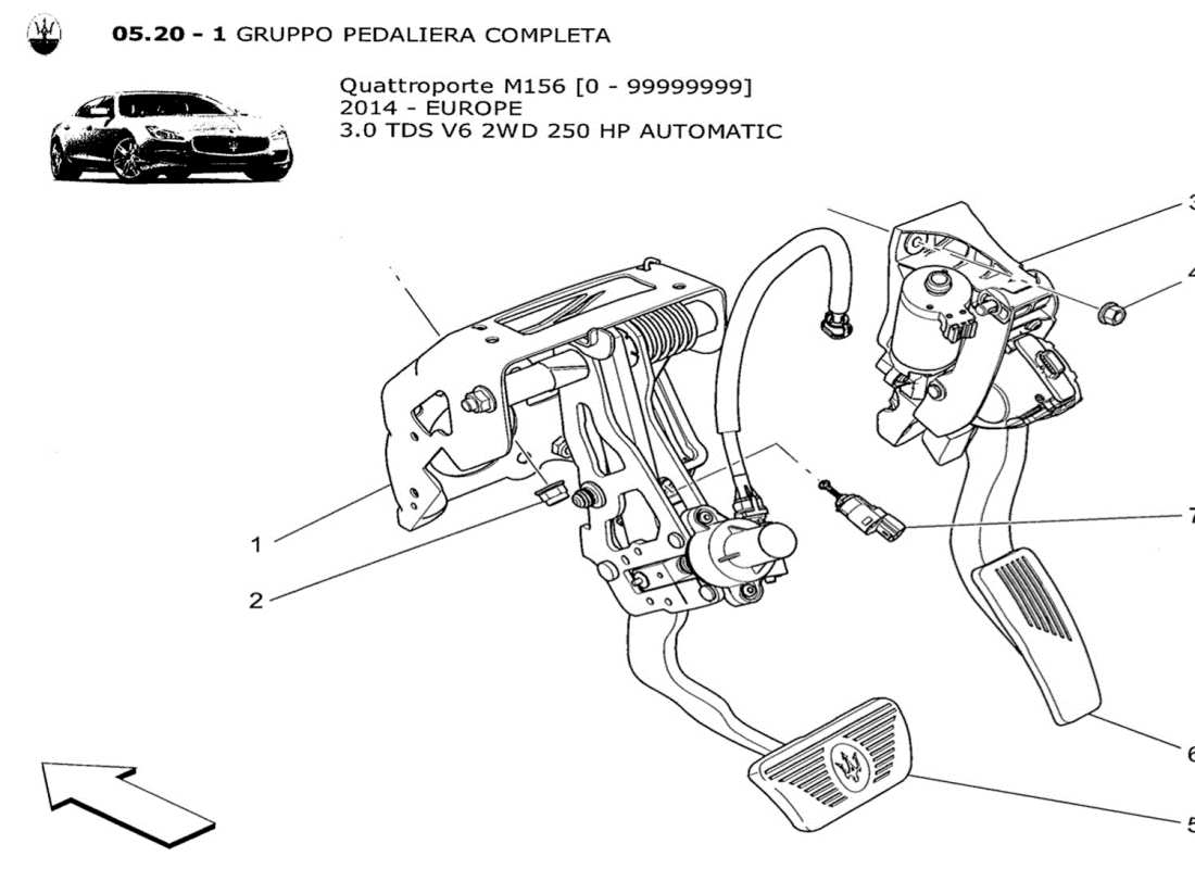 maserati qtp. v6 3.0 tds 250bhp 2014 diagrama de piezas completo de la unidad de pedalera