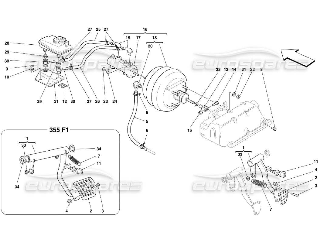 ferrari 355 (5.2 motronic) diagrama de piezas del sistema hidráulico de frenos