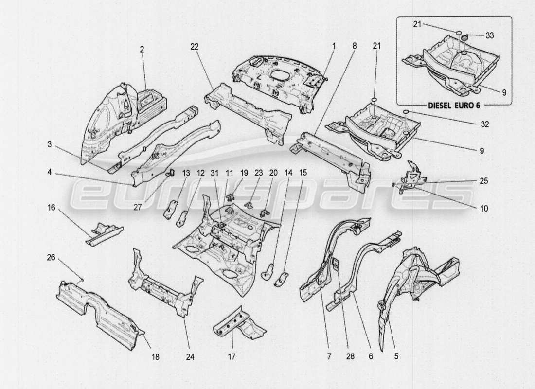 maserati qtp. v8 3.8 530bhp auto 2015 diagrama de piezas de marcos estructurales centrales y paneles laminares