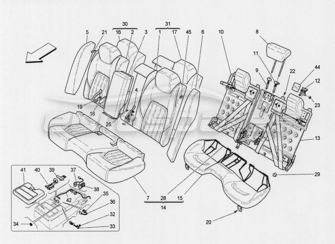 maserati qtp. v8 3.8 530bhp auto 2015 asientos delanteros: diagrama de piezas de mecánica y electrónica