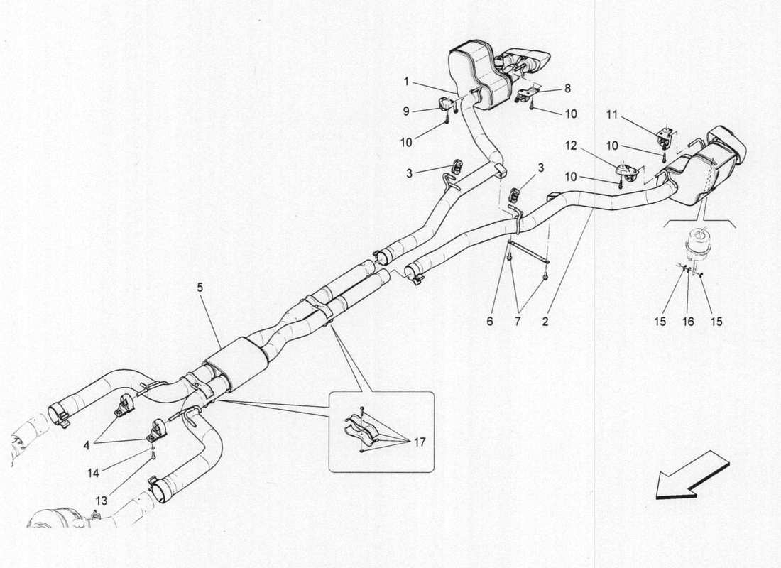 maserati qtp. v6 3.0 bt 410bhp 2015 diagrama de piezas de silenciadores