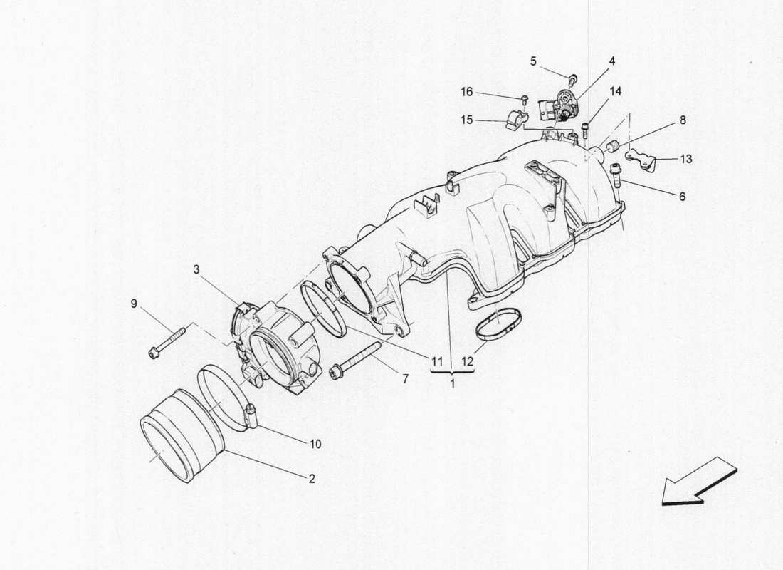 maserati qtp. v6 3.0 bt 410bhp 2015 diagrama de partes del colector de admisión y del cuerpo del acelerador