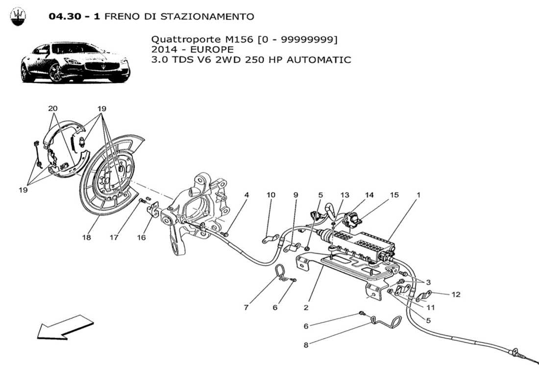 maserati qtp. v6 3.0 tds 250bhp 2014 diagrama de piezas del freno de estacionamiento