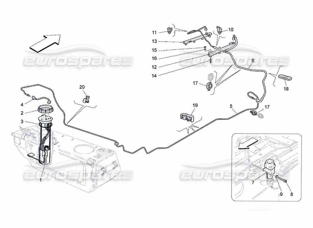 maserati qtp. (2010) 4.7 diagrama de piezas de bombas de combustible y líneas de conexión