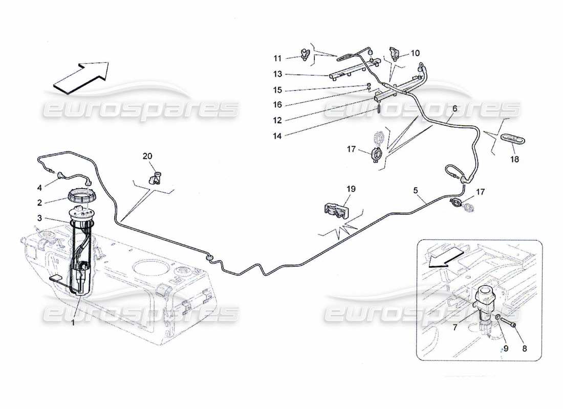 maserati qtp. (2010) 4.7 diagrama de piezas de bombas de combustible y líneas de conexión