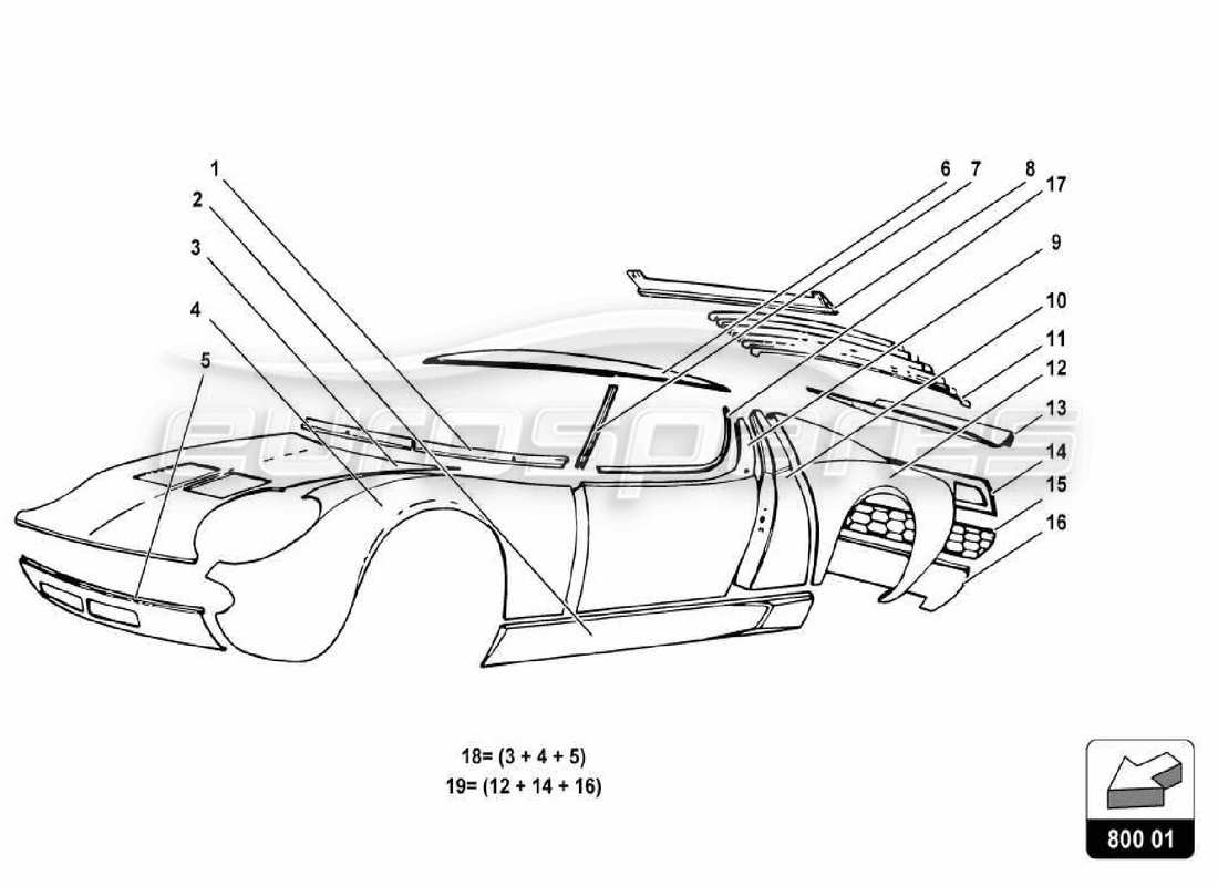 lamborghini miura p400s diagrama de partes del cuerpo