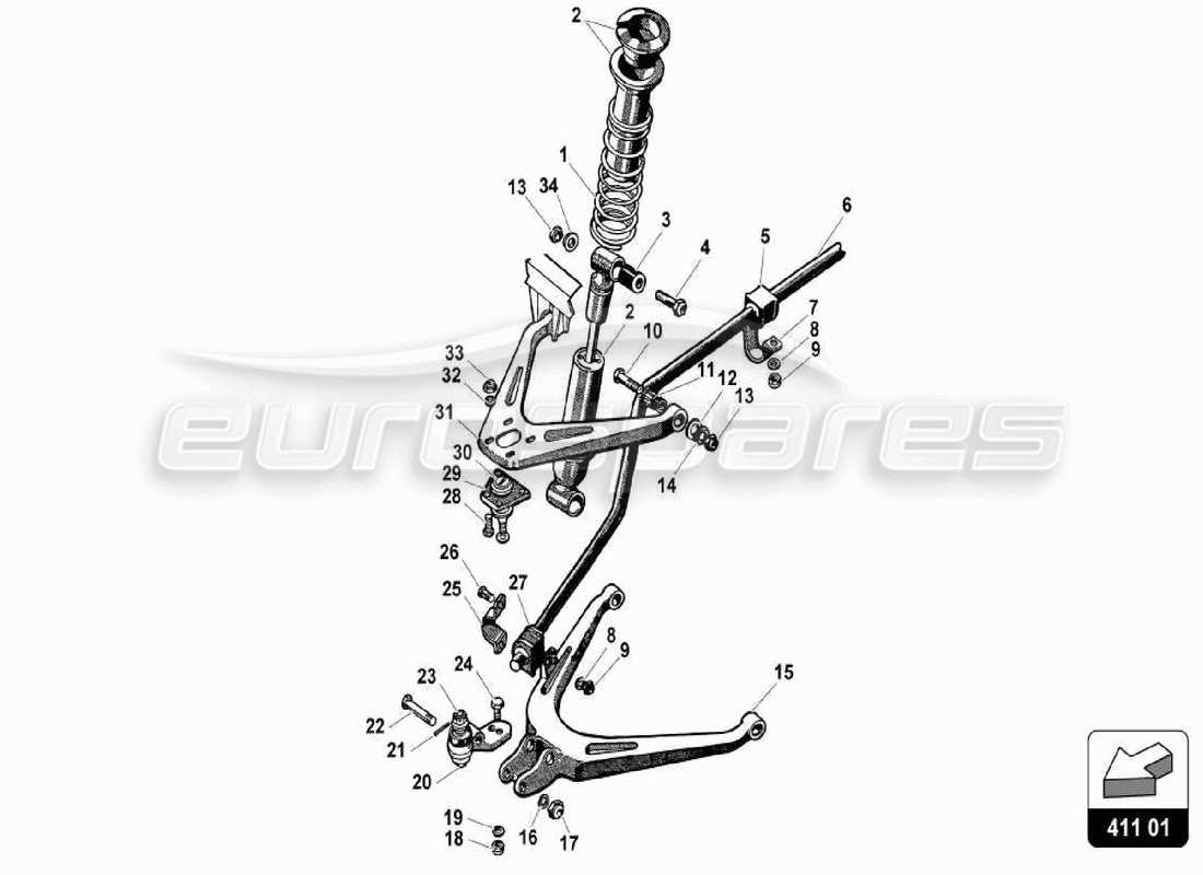 lamborghini 350 gt suspensión delantera diagrama de piezas