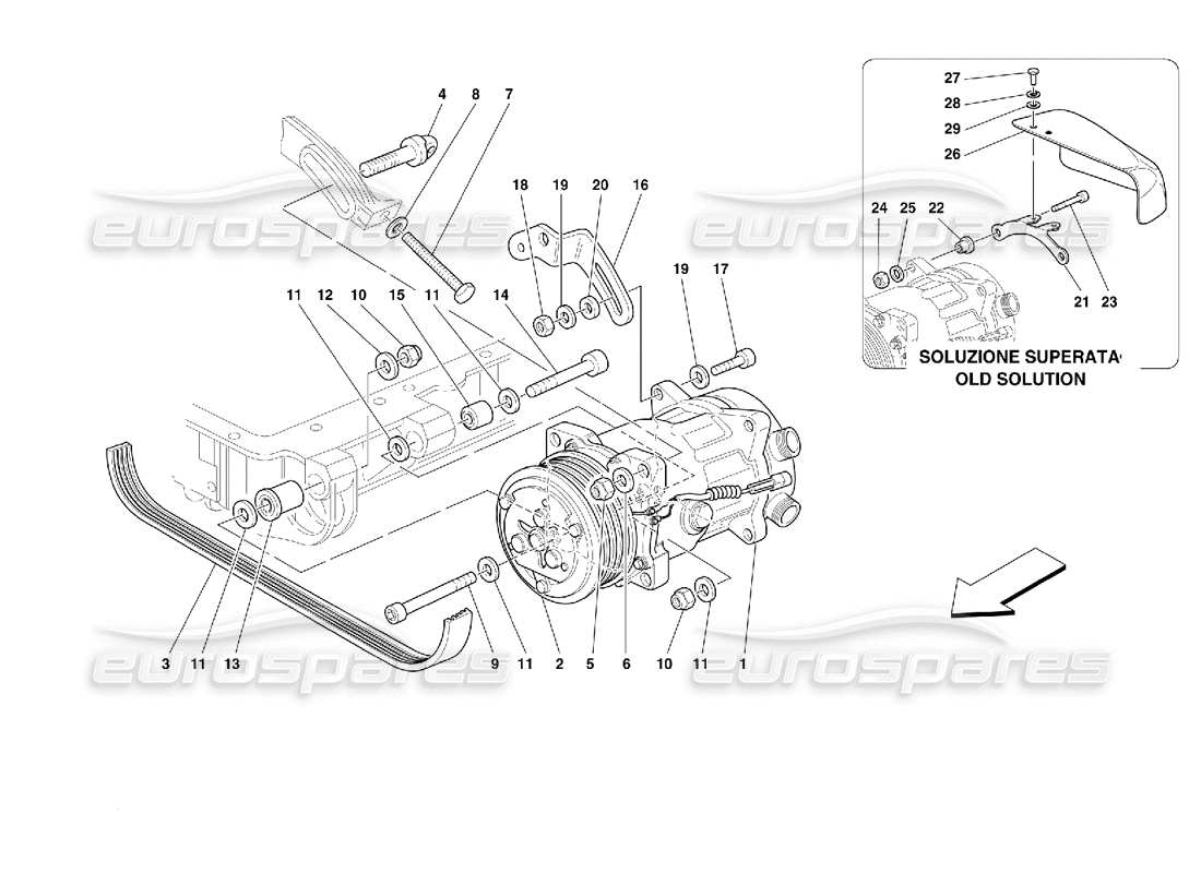 ferrari 355 (2.7 motronic) compresor de aire acondicionado diagrama de piezas